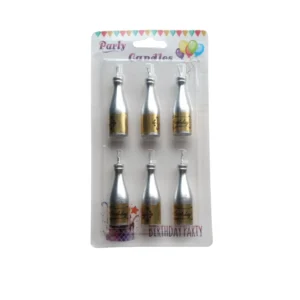VBC (1) Set x6 Velas Botella de Champagne Plateadas "Birthday"