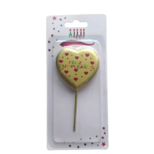 Vela Topper Corazón Dorado "Feliz Cumpleaños"