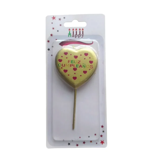 Vela Topper Corazón Dorado "Feliz Cumpleaños"