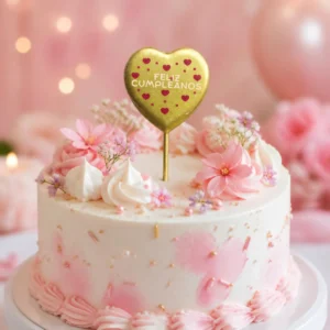 Vela Topper Corazón Dorado "Feliz Cumpleaños"