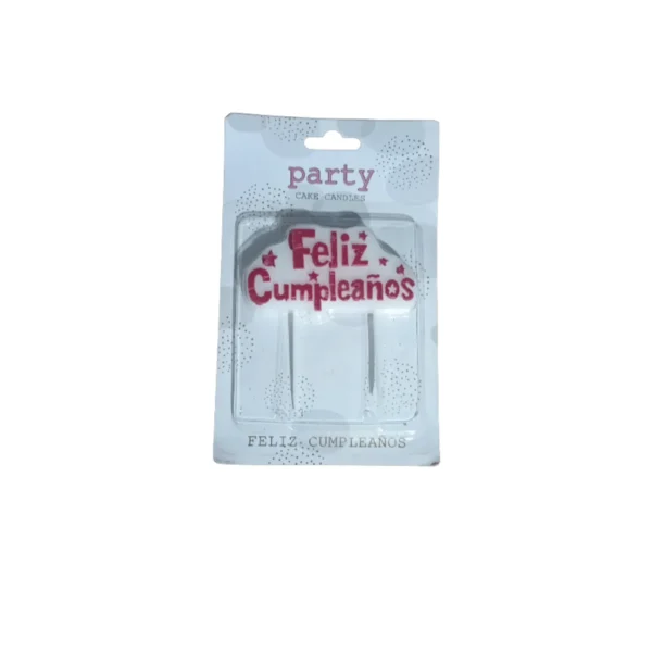 Vela Topper Placa Blanca y Rojo Glitter "Feliz Cumpleaños"