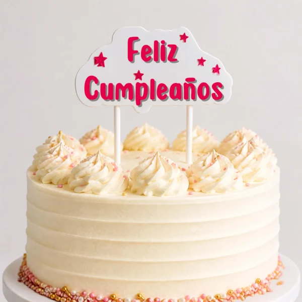 Vela Topper Placa Blanca y Rojo Glitter "Feliz Cumpleaños"