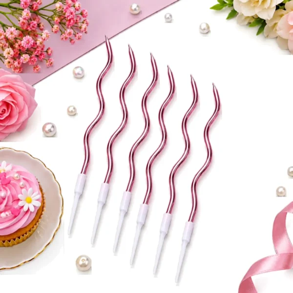 Set x6 Velas Onduladas Rose Gold Metalizadas para Torta