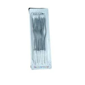 VPO (1) Set x12 Velas Onduladas Plateadas Metalizadas con Soporte