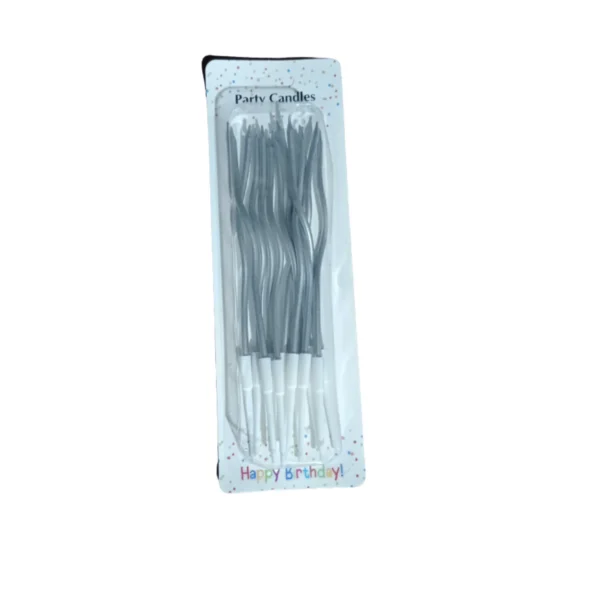 Set x12 Velas Onduladas Plateadas Metalizadas con Soporte