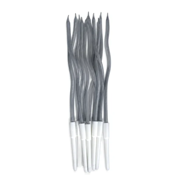 Set x12 Velas Onduladas Plateadas Metalizadas con Soporte