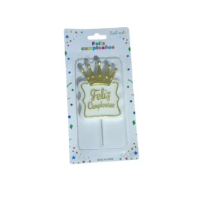 VR (1) Vela Topper Corona Real Dorada "Feliz Cumpleaños"