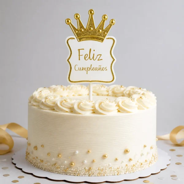 Vela Topper Corona Real Dorada "Feliz Cumpleaños"