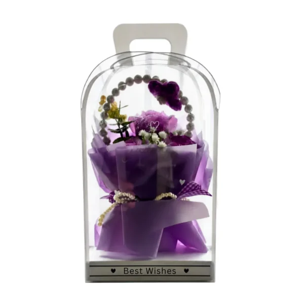 Bouquet Eterno Lavender Silk con Asa de Perlas en Display
