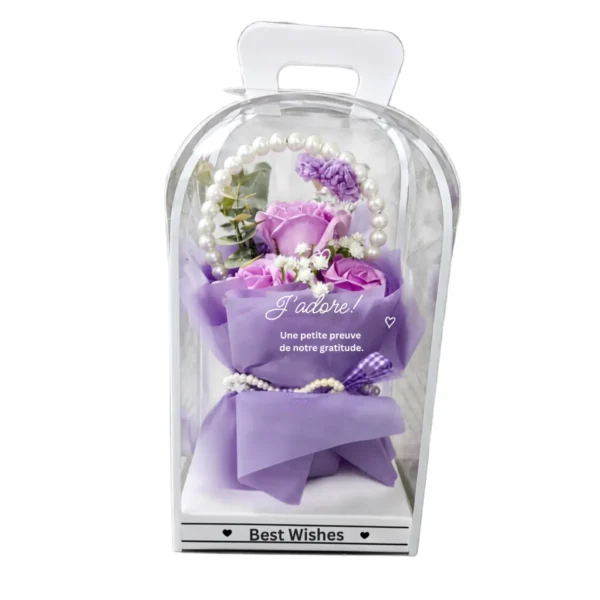 Bouquet Eterno Lavender Silk con Asa de Perlas en Display